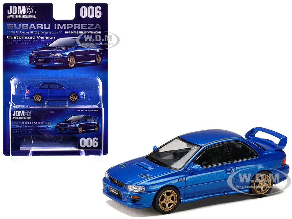 Subaru Impreza WRX Type R Sti Version V RHD (Right Hand Drive) Sonic Blue Mica "JDM64" Series 1/64 Diecast Model Car by Hobby Japan diecast model