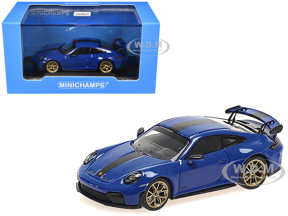 2025 Porsche 911 (992.2) GT3 Weissach Package Blue with Carbon Stripe Limited Edition to 240 pieces Worldwide 1/64 Diecast Model Car by Minichamps diecast model