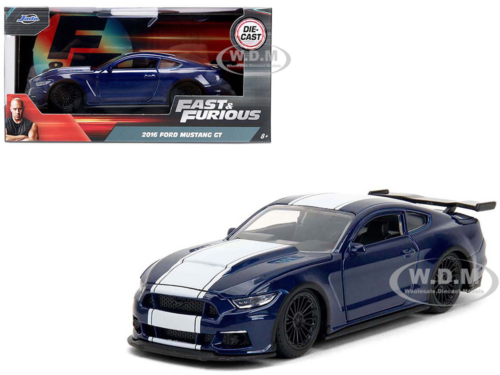 2016 Ford Mustang GT Dark Blue Metallic with White Stripe "F9" (2021) Movie "Fast & Furious" Series 1/32 Diecast Model Car by Jada diecast model