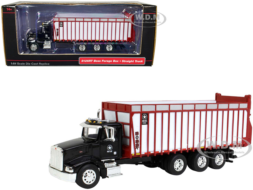Peterbilt Truck Black with Meyer Manufacturing 8126RT Boss Forage Box 1/64 Diecast Model by SpecCast diecast model