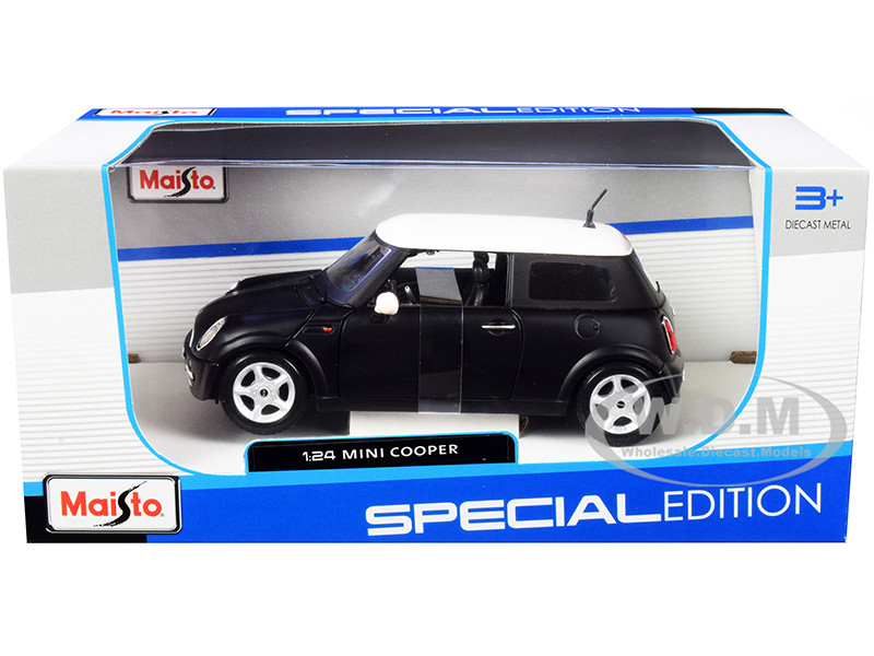 Mini Cooper Matt Black with White Top 1/24 Diecast Model Car by Maisto diecast model