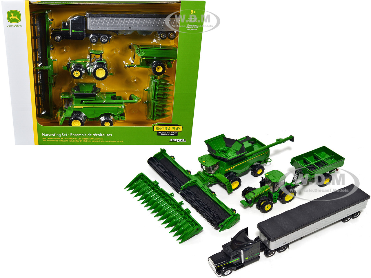 John Deere Grain Harvesting Set of 3 pieces of Equipment "Replica Play" Series 1/64 Diecast Model by ERTL TOMY diecast model