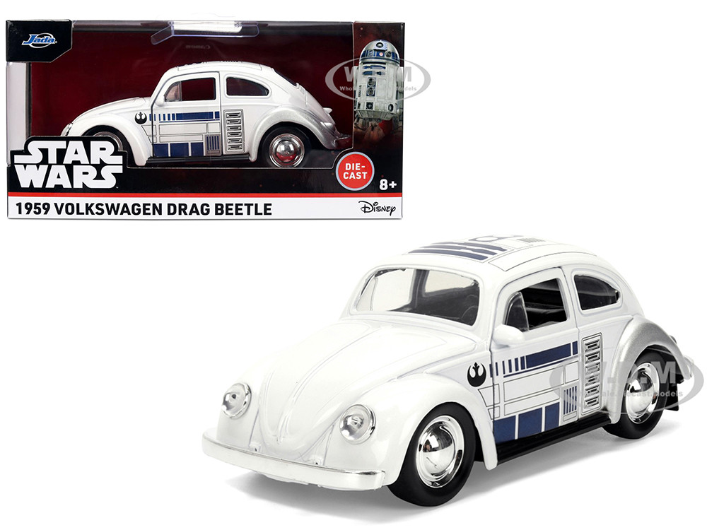 1959 Volkswagen Beetle "R2-D2" Livery White with Graphics "Star Wars" Franchise "Hollywood Rides" Series 1/32 Diecast Model Car by Jada diecast model