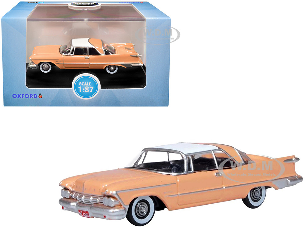 1959 Chrysler Imperial Crown 2 Door Hardtop Persian Pink with White Top 1/87 (HO) Scale Diecast Model Car by Oxford Diecast diecast model