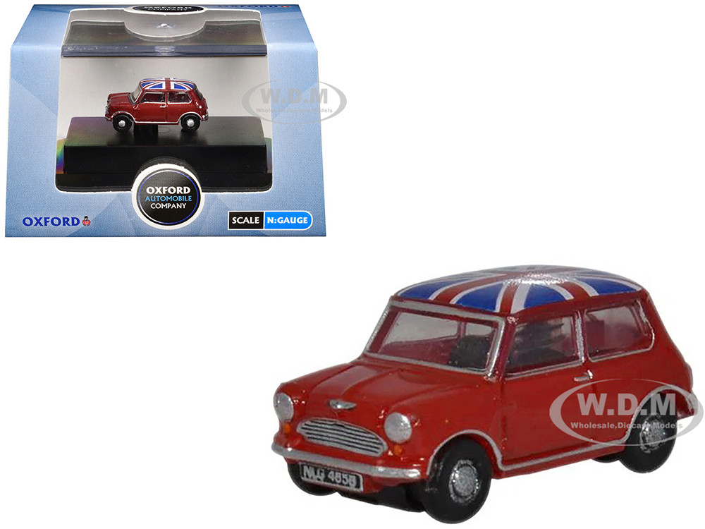 Austin Mini RHD (Right Hand Drive) Tartan Red with Union Jack Top 1/148 (N) Scale Diecast Model Car by Oxford Diecast diecast model