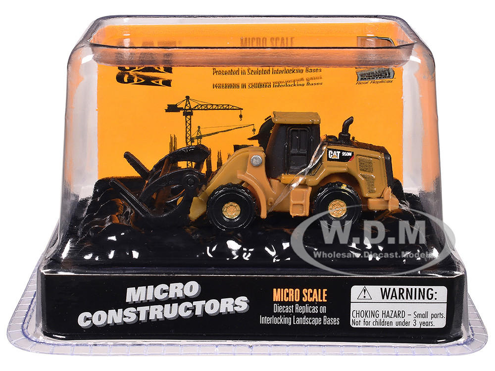 CAT Caterpillar 950M Wheel Loader (Log Fork Version) Yellow "Micro-Constructor" Series Diecast Model by Diecast Masters diecast model