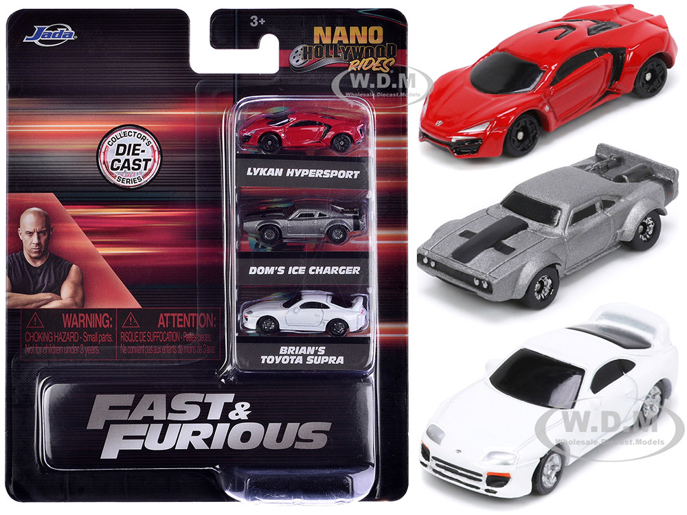 "Fast & Furious" Movie 3 piece Set Series 4 "Nano Hollywood Rides" Series Diecast Model Cars by Jada diecast model