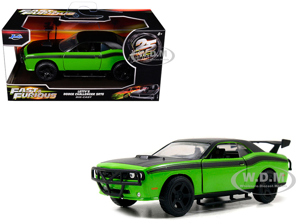 Letty's Dodge Challenger SRT8 Green with Matt Black Top and Hood and Black Stripes "Furious 7" (2015) Movie "Fast & Furious 25th Anniversary" Series 1/32 Diecast Model Car by Jada diecast model