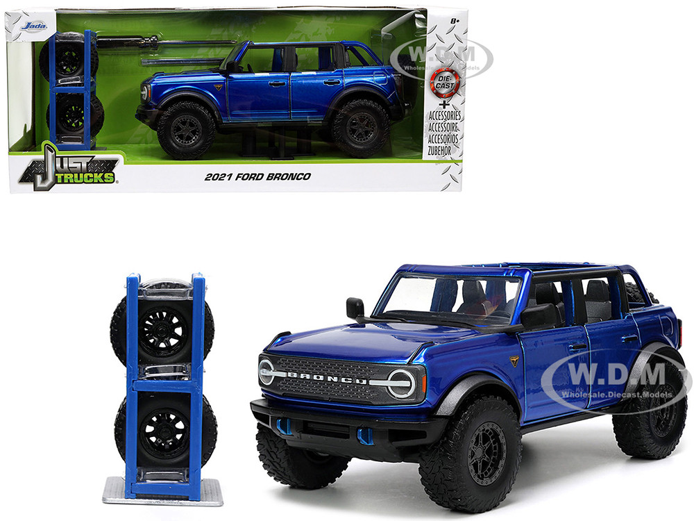 2021 Ford Bronco Open-Top Candy Blue Metallic with Extra Wheels "Just Trucks" Series 1/24 Diecast Model Car by Jada diecast model