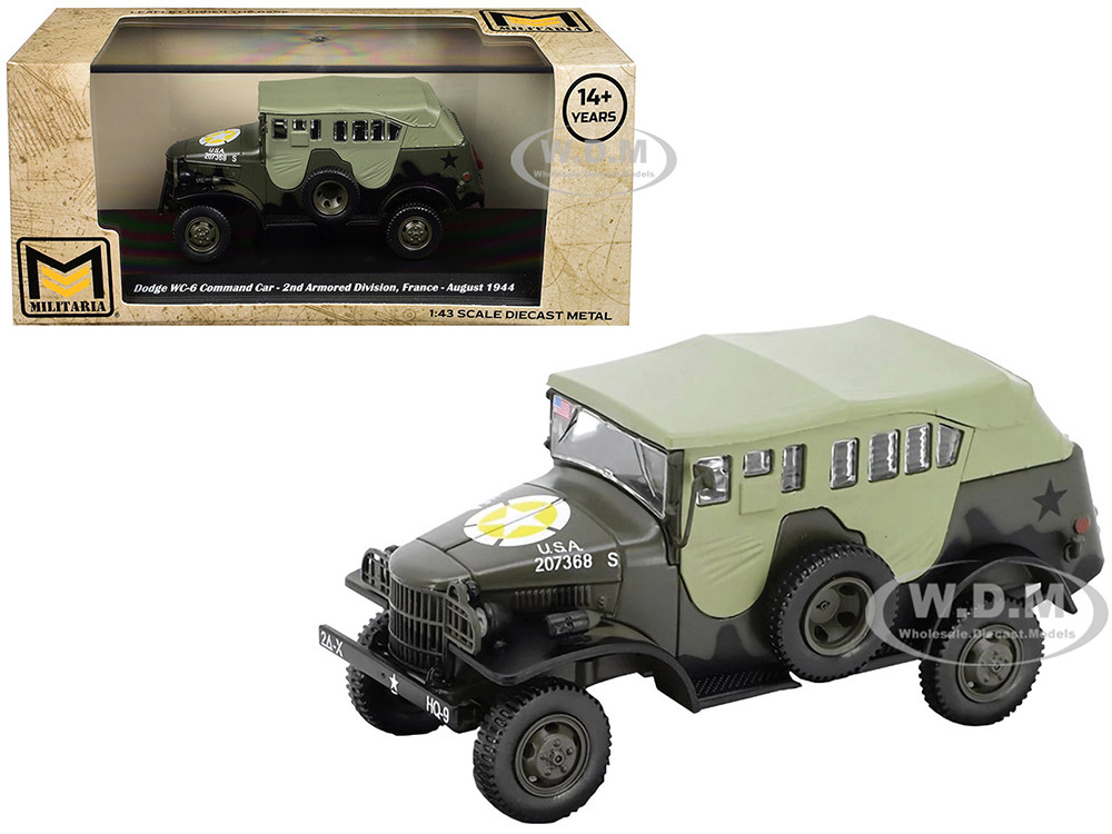 Dodge WC-6 Command Car with Canvas Top Olive Drab "2nd Armored Division, France" (1944) United States Army 1/43 Diecast Model by Militaria Die Cast diecast model