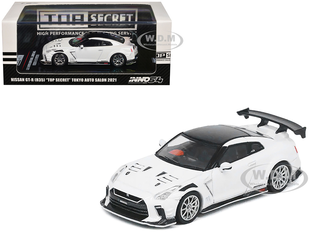 Nissan GT-R (R35) "Top Secret" RHD (Right Hand Drive) White with Black Top "Tokyo Auto Salon 2021" 1/64 Diecast Model Car by Inno Models diecast model