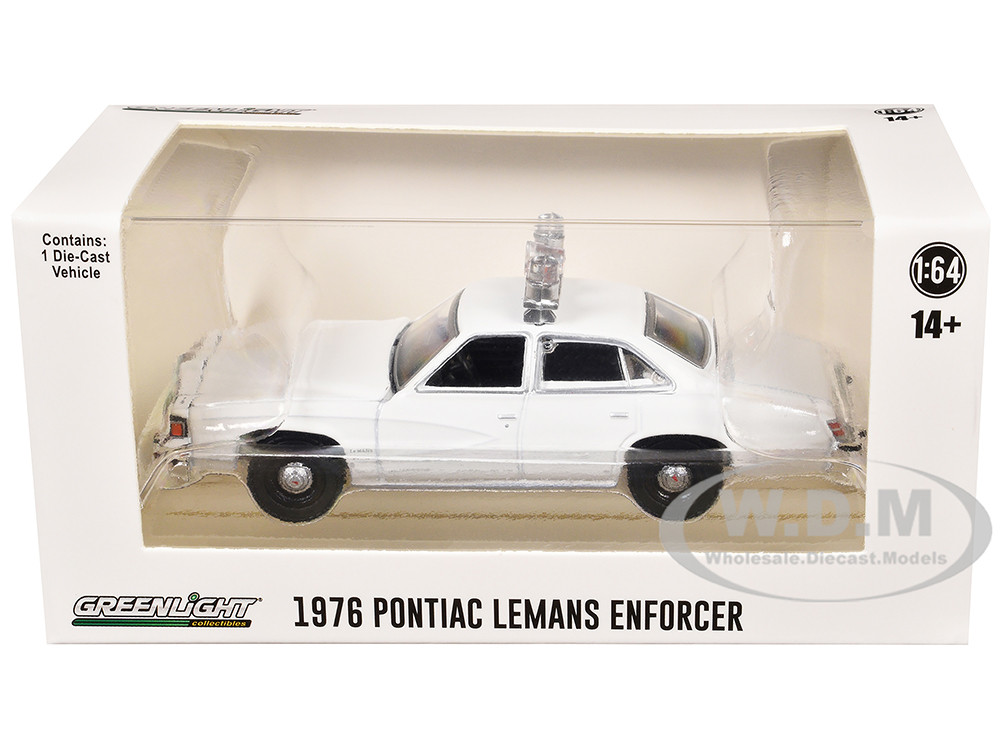 1976-77 Pontiac LeMans Enforcer White with Light Bar "Hot Pursuit - Hobby Exclusive" Series 1/64 Diecast Model Car by Greenlight diecast model