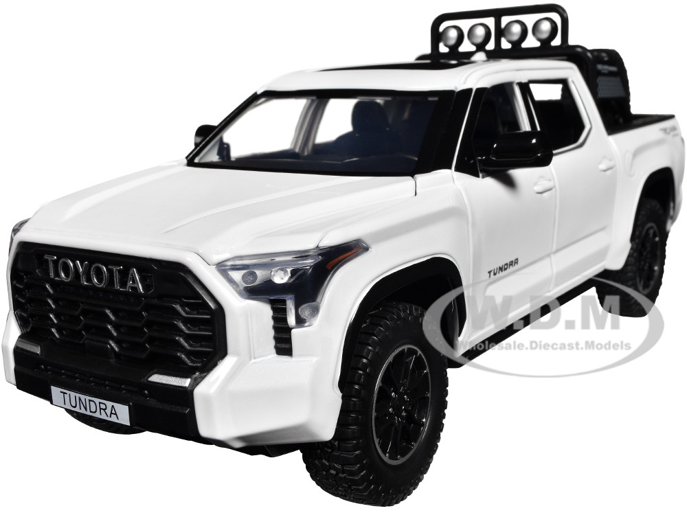 2023 Toyota Tundra TRD 4x4 Pickup Truck White Metallic with Sunroof and Wheel Rack 1/24 Diecast Model Car diecast model