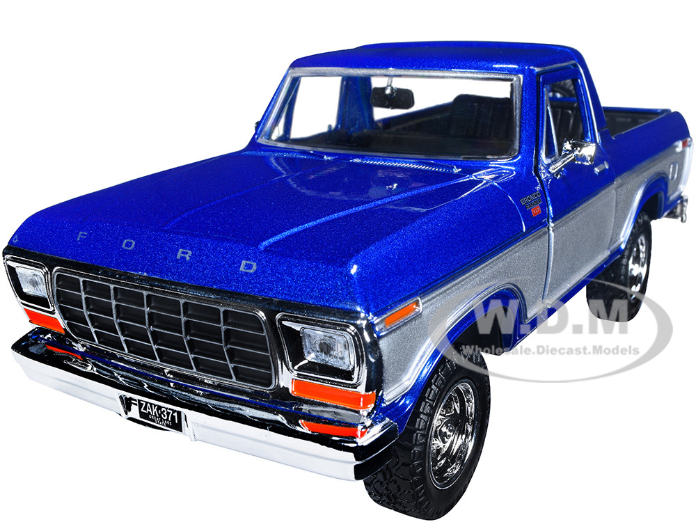 1978 Ford Bronco Ranger XLT (Open Top) with Spare Tire Blue Metallic and Silver "Timeless Legends" Series 1/24 Diecast Model Car by Motormax diecast model