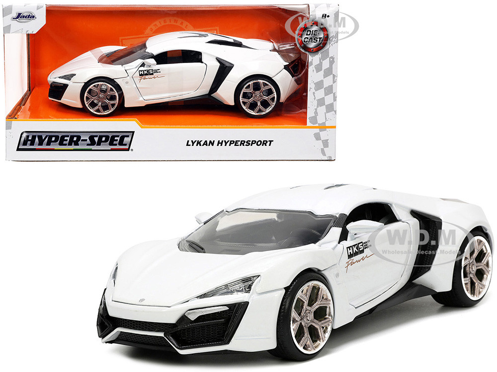 Lykan Hypersport White with Bronze Metallic Rear Spoiler "HKS" "Hyper-Spec" Series 1/24 Diecast Model Car by Jada diecast model