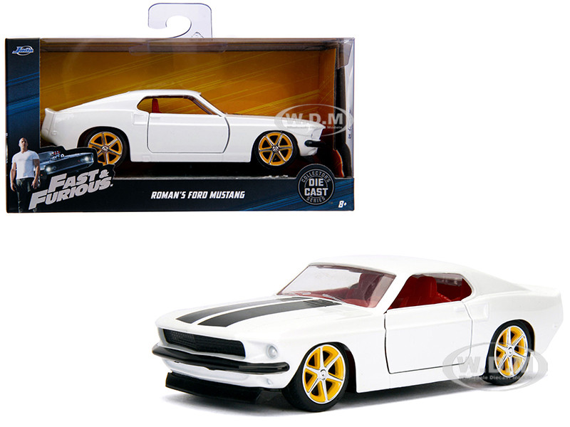 Roman's Ford Mustang White with Black Stripes and Red Interior "Fast & Furious" Movie 1/32 Diecast Model Car by Jada diecast model