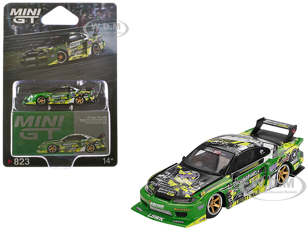 Nissan "LB-Super Silhouette" S15 SILVIA RHD (Right Hand Drive) #555 "V2" Yukio Fausto "Formula Drift Japan" (2024) Limited Edition 1/64 Diecast Model Car by Mini GT diecast model