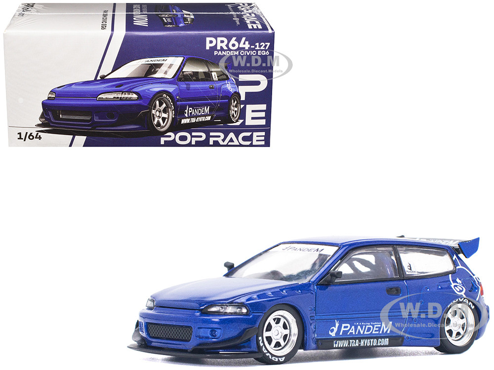 Pandem Civic EG6 RHD (Right Hand Drive) Blue Metallic 1/64 Diecast Model Car by Pop Race diecast model