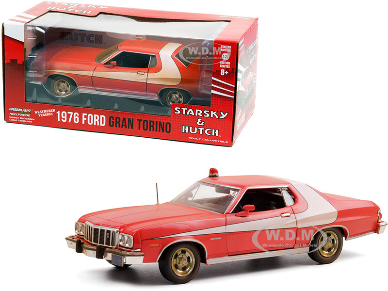 1976 Ford Gran Torino Red with White Stripe (Weathered Version) "Starsky and Hutch" (1975-1979) TV Series 1/24 Diecast Model Car by Greenlight diecast model