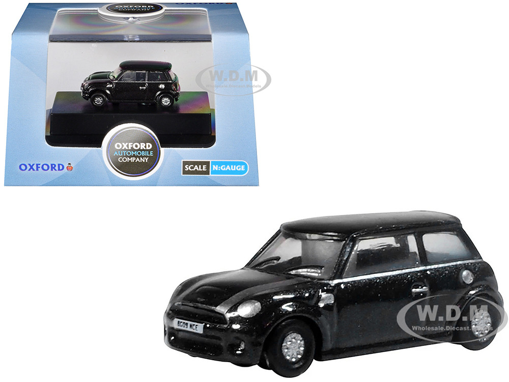 Mini Cooper S RHD (Right Hand Drive) Midnight Black with Silver Stripes 1/148 (N) Scale Diecast Model Car by Oxford Diecast diecast model