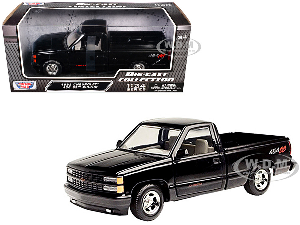 1992 Chevrolet 454 SS Pickup Truck Black 1/24 Diecast Model Car by Motormax diecast model