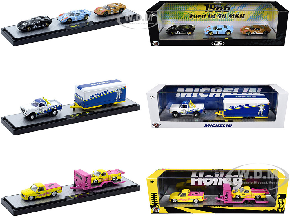 Auto Haulers Set of 3 Trucks Release 98 Limited Edition to 9400 pieces Worldwide 1/64 Diecast Models by M2 Machines diecast model