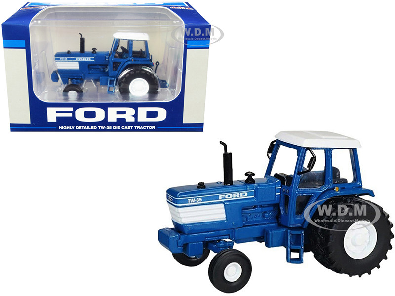 Ford TW-35 Tractor 2WD with Duals Blue with White Top 1/64 Diecast Model by SpecCast diecast model