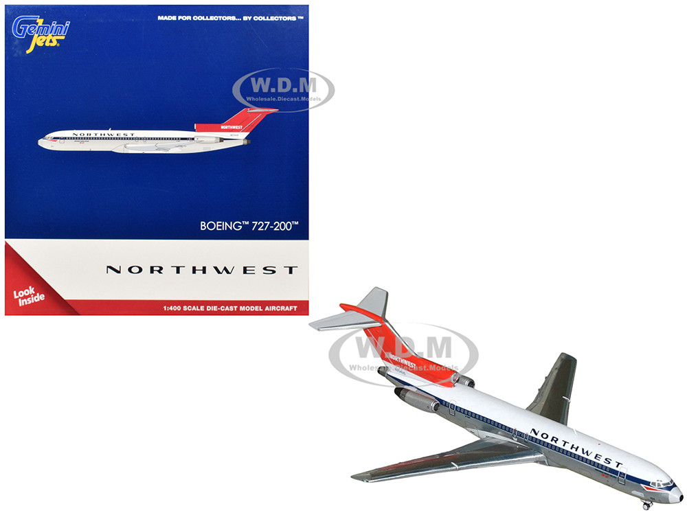 Boeing 727-200 Commercial Aircraft "Northwest Airlines" (N254US) White with Blue Stripes and Red Tail 1/400 Diecast Model Airplane by GeminiJets diecast model