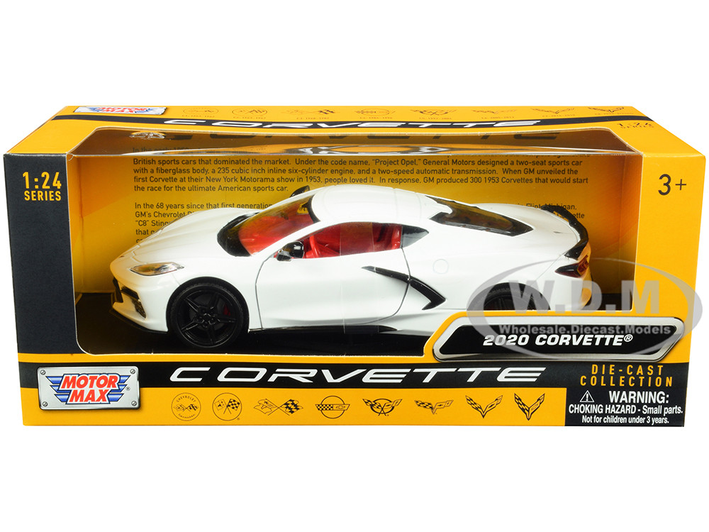 2020 Chevrolet Corvette C8 Stingray White with Red Interior "History of Corvette" Series 1/24 Diecast Model Car by Motormax diecast model