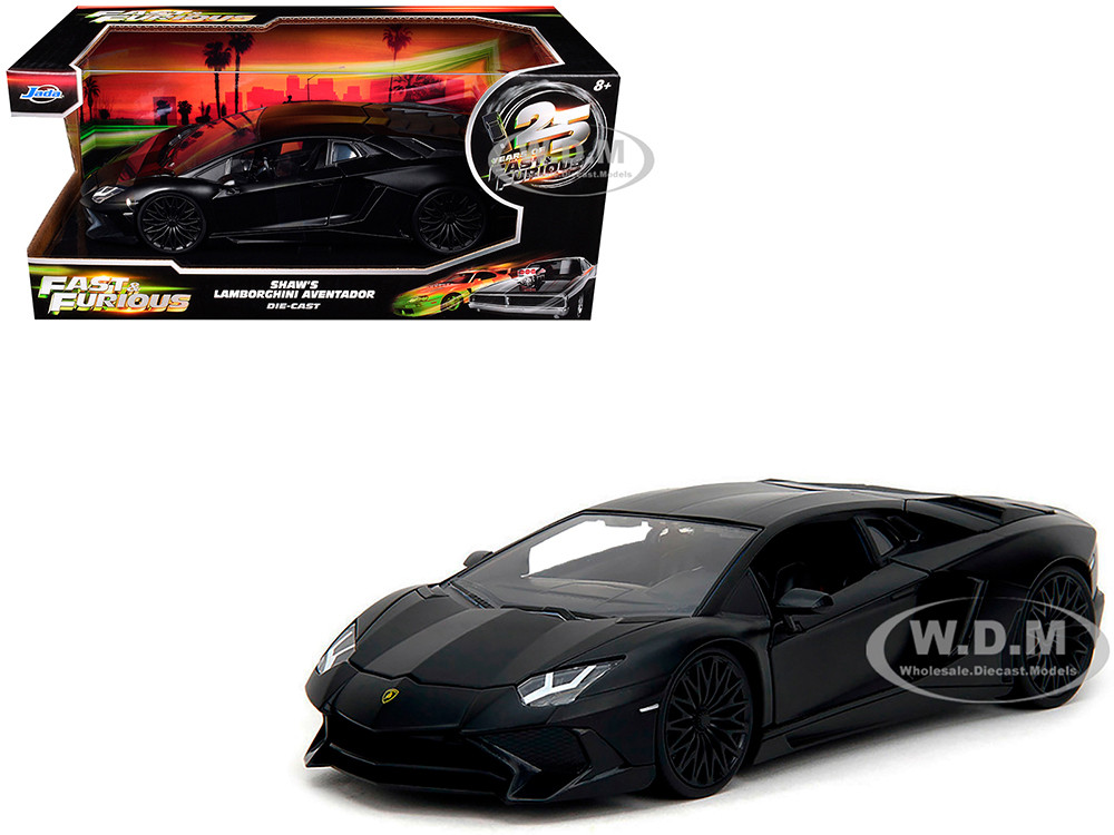 Shaw's Lamborghini Aventador Matt Black "Furious 7" (2015) Movie "Fast & Furious 25th Anniversary" Series 1/24 Diecast Model Car by Jada diecast model