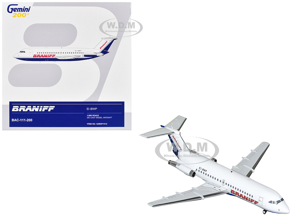 BAC 111-200 Commercial Aircraft "Braniff International Airways" (EI-BWP) White with Blue Tail "Gemini 200" Series 1/200 Diecast Model Airplane by GeminiJets diecast model