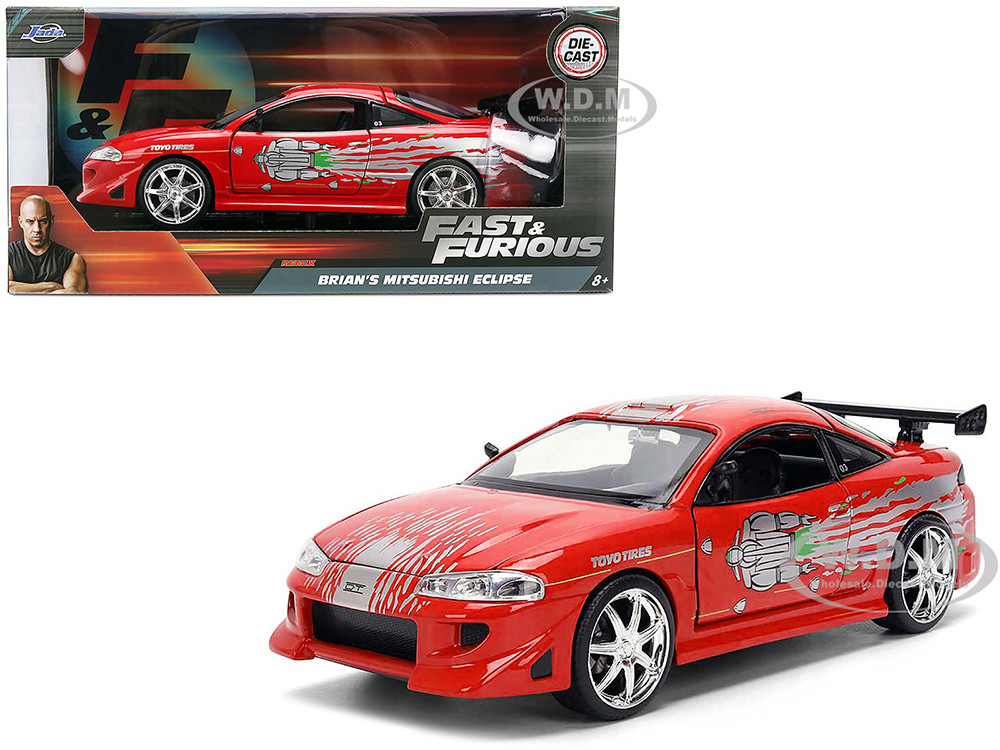 Brian's Mitsubishi Eclipse Red with Graphics Remix "The Fast and The Furious" (2001) Movie "Fast & Furious" Series 1/24 Diecast Model Car by Jada diecast model