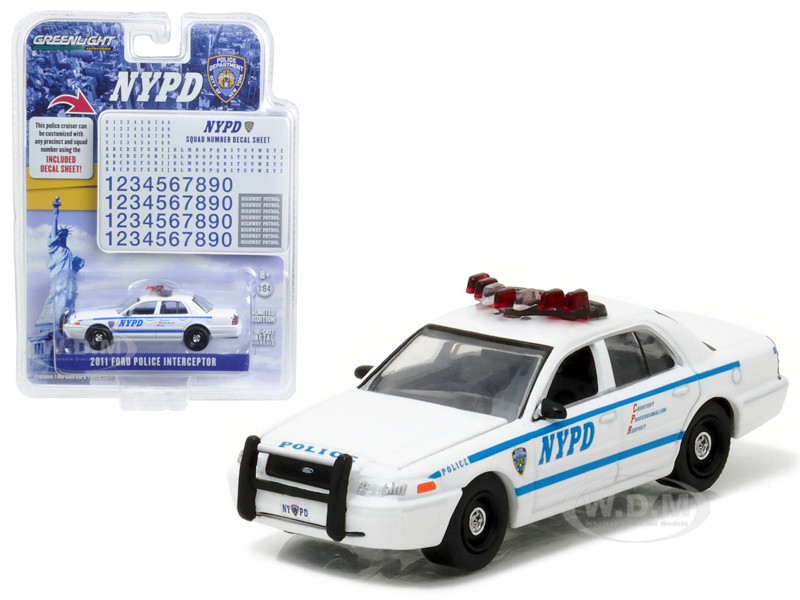 2011 Ford Crown Victoria Police New York Police Department (NYPD) with NYPD Squad Number Decal Sheet Hobby Exclusive 1/64 Diecast Model Car by Greenlight diecast model