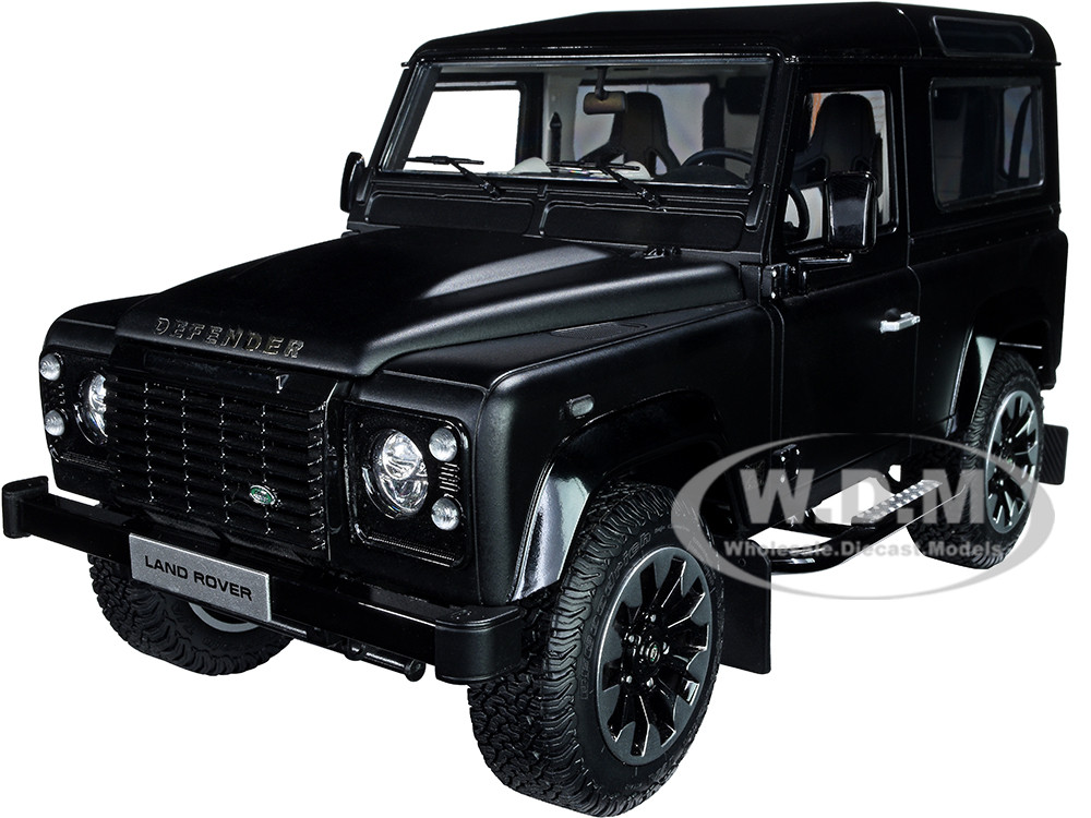 Land Rover Defender 90 Works V8 Matt Black with Gloss Black Top "70th Edition" 1/18 Diecast Model Car by LCD Models diecast model