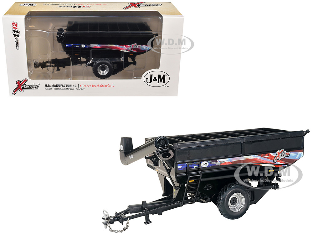 J&M 1112 X-Tended Reach Patriotic Grain Cart with Dual Wheels Black 1/64 Diecast Model by SpecCast diecast model