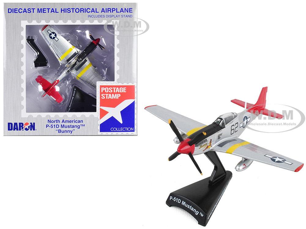 North American P-51D Mustang Fighter Aircraft #62 "Bunny" United States Army Air Force 1/100 Diecast Model Airplane by Postage Stamp diecast model