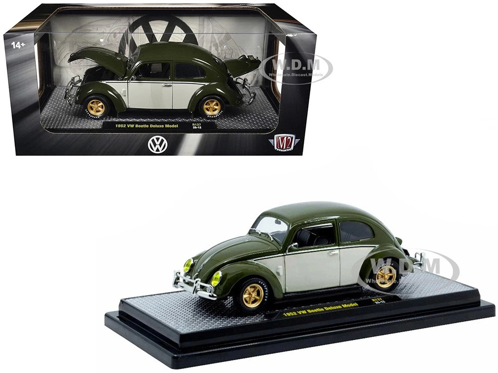 1952 Volkswagen Beetle Deluxe Model Dark Green with Beige Sides Limited Edition to 5250 pieces Worldwide 1/24 Diecast Model Car by M2 Machines diecast model