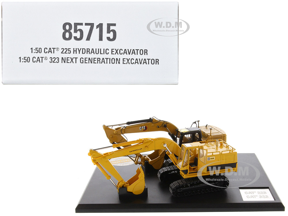 CAT Caterpillar 225 Hydraulic Escavator and CAT Caterpillar 323 Next Generation Hydraulic Escavator Set of 2 pieces "Evolution Series" 1/50 Diecast Models by Diecast Masters diecast model