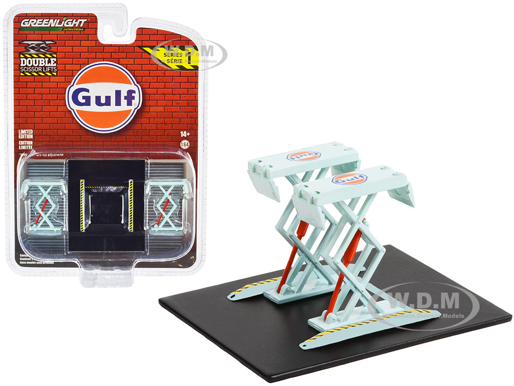 Automotive Double Scissor Lift "Gulf Oil" Light Blue "Double Scissor Lifts" Series 1 1/64 Diecast Model by Greenlight diecast model