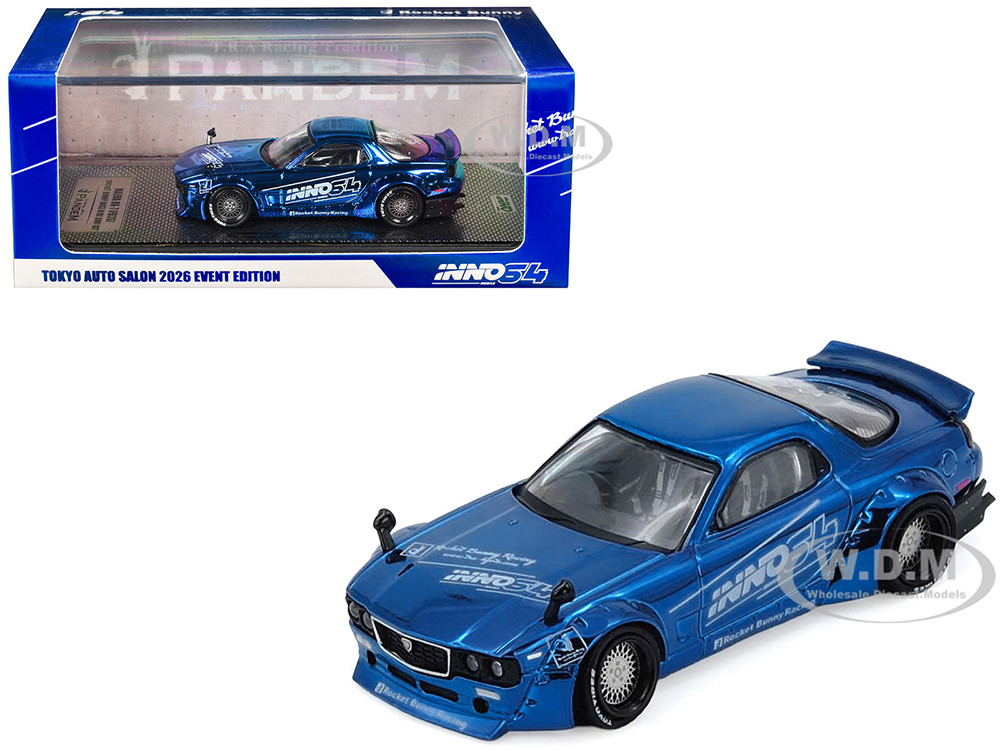Mazda RX-7 (FD3S) RHD (Right Hand Drive) "Pandem Rocket Bunny" Blue Chrome "Tokyo Auto Salon 2026 Event Edition" 1/64 Diecast Model Car by Inno Models diecast model