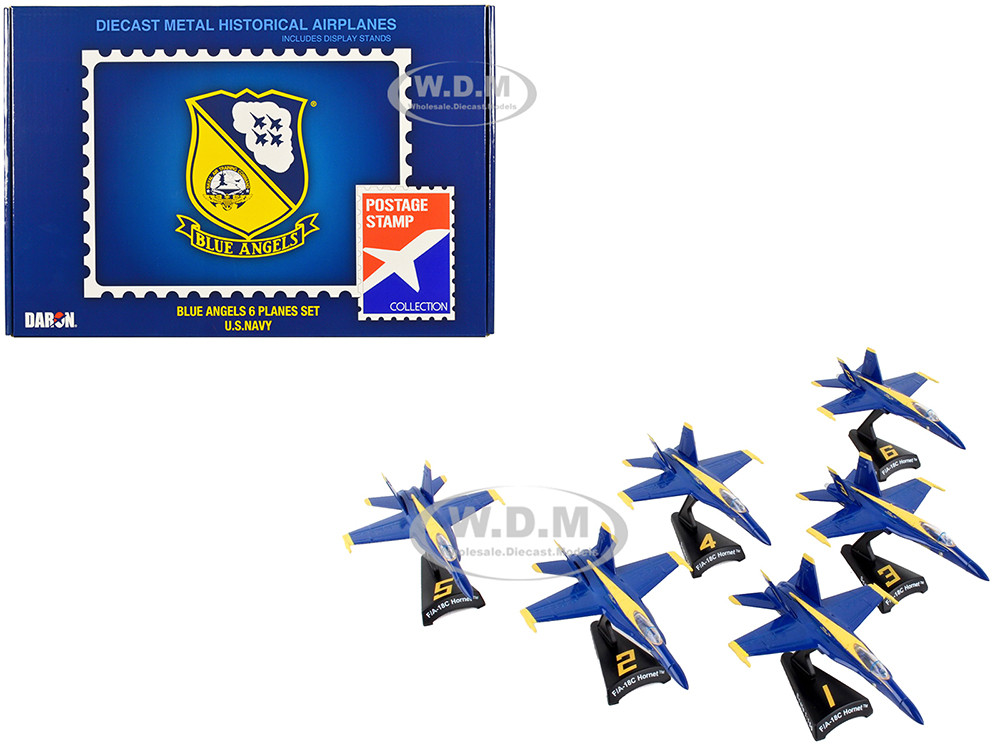 McDonnell Douglas F/A-18 Hornet Aircraft "Blue Angels" United States Navy 6 piece Gift Set 1/150 Diecast Model Airplanes by Postage Stamp diecast model