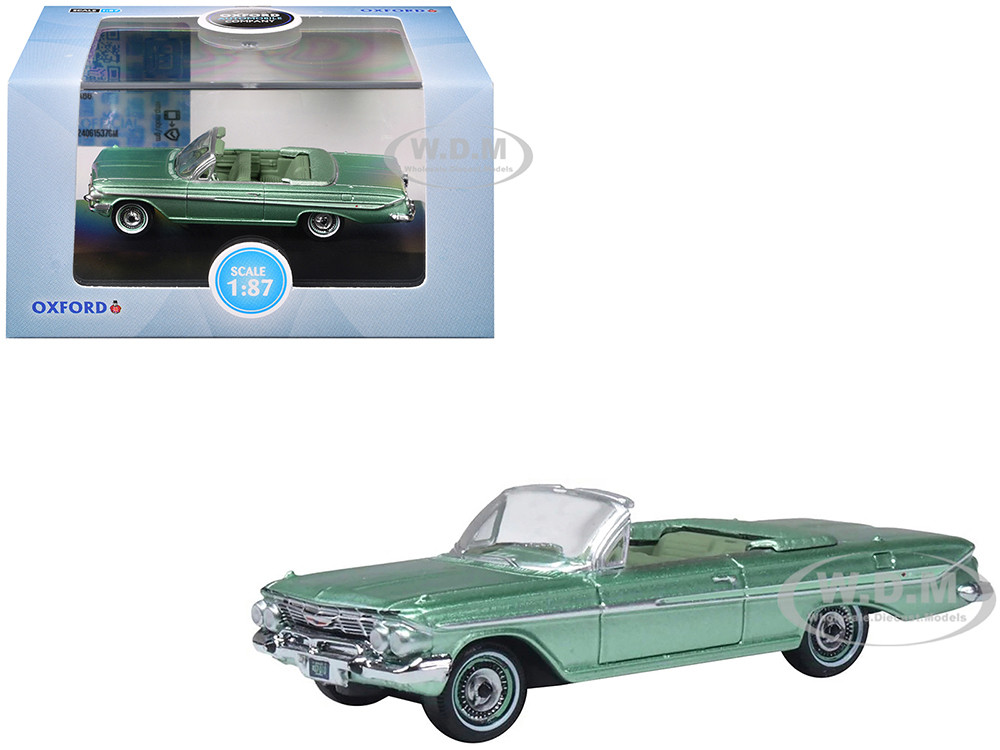 1961 Chevrolet Impala Convertible Arbor Green Metallic with Green Interior 1/87 (HO) Scale Diecast Model Car by Oxford Diecast diecast model