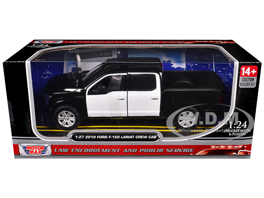 2019 Ford F-150 Lariat Crew Cab Pickup Truck Unmarked Plain Black and White "Custom Builder's Kit - Law Enforcement and Public Service" Series 1/27 Diecast Model Car by Motormax diecast model