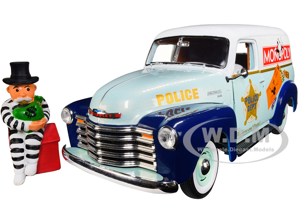 1948 Chevrolet Panel Police Van with Mr. Monopoly Figurine "Monopoly" 1/18 Diecast Model Car by Auto World diecast model