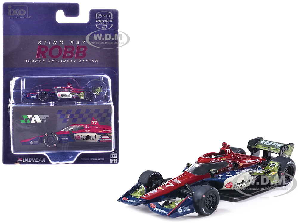 Dallara IndyCar #77 Sting Ray Robb "Goodheart Animal Health Center" Juncos Hollinger Racing (Road Course Configuration) "NTT IndyCar Series" (2026) 1/64 Diecast Model Car by IXO Models diecast model