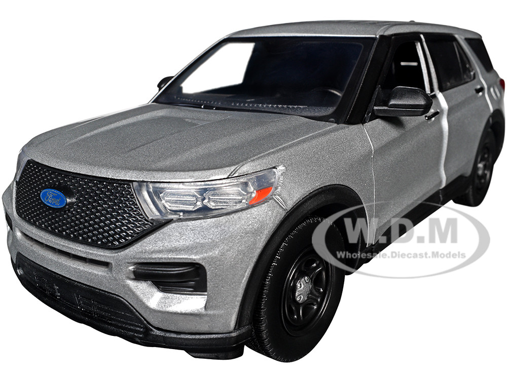 2022 Ford Police Interceptor Utility Unmarked Silver Metallic "Builder's Kit" "Law Enforcement and Public Service" Series 1/24 Diecast Model Car by Motormax diecast model