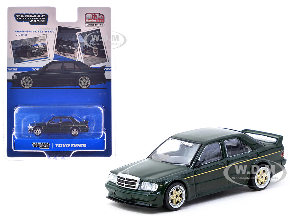 Mercedes-Benz 190 E 2.5-16 EVO 1 "Toyo Tires" Dark Green "Global64" Series 1/64 Diecast Model by Tarmac Works diecast model