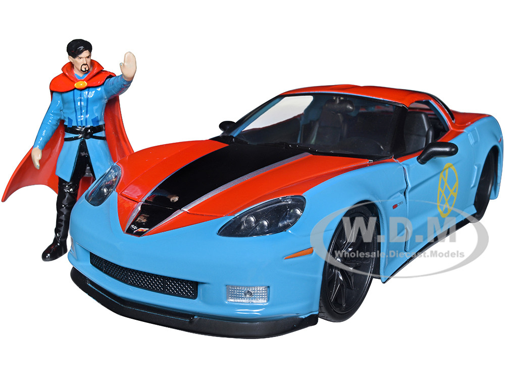 2006 Chevrolet Corvette Z06 Red and Blue with Doctor Strange Diecast Figurine "Avengers" "Marvel" Series "Hollywood Rides" 1/24 Diecast Model Car by Jada diecast model