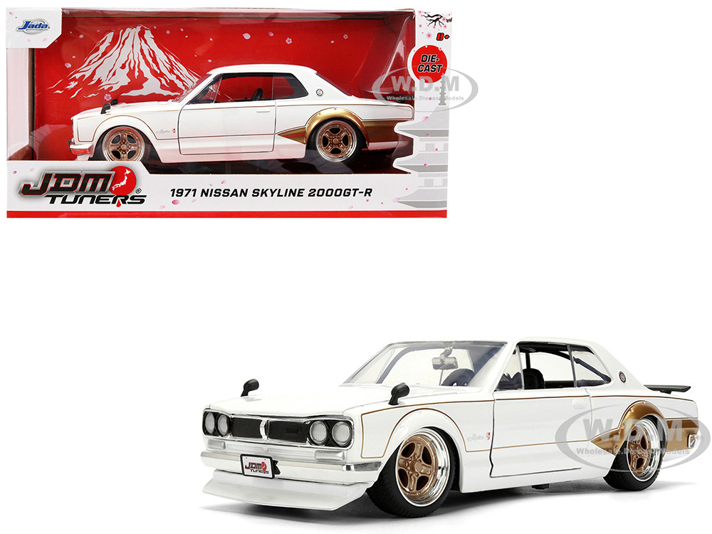1971 Nissan Skyline 2000GT-R RHD (Right Hand Drive) White with Gold Graphics "JDM Tuners" Series 1/24 Diecast Model Car by Jada diecast model