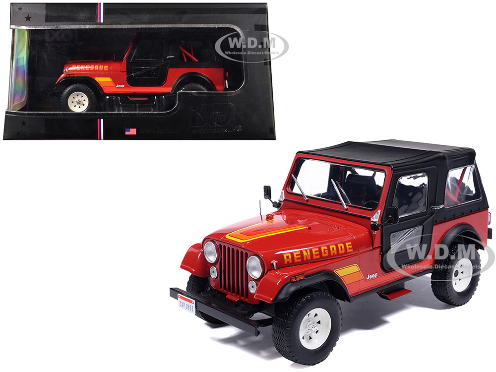 1983 Jeep Renegade Red with Stripes and Black Top 1/24 Diecast Model by IXO Models diecast model